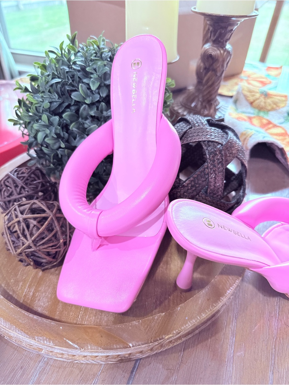 Pink Padded Toe-Loop Heel Sandals